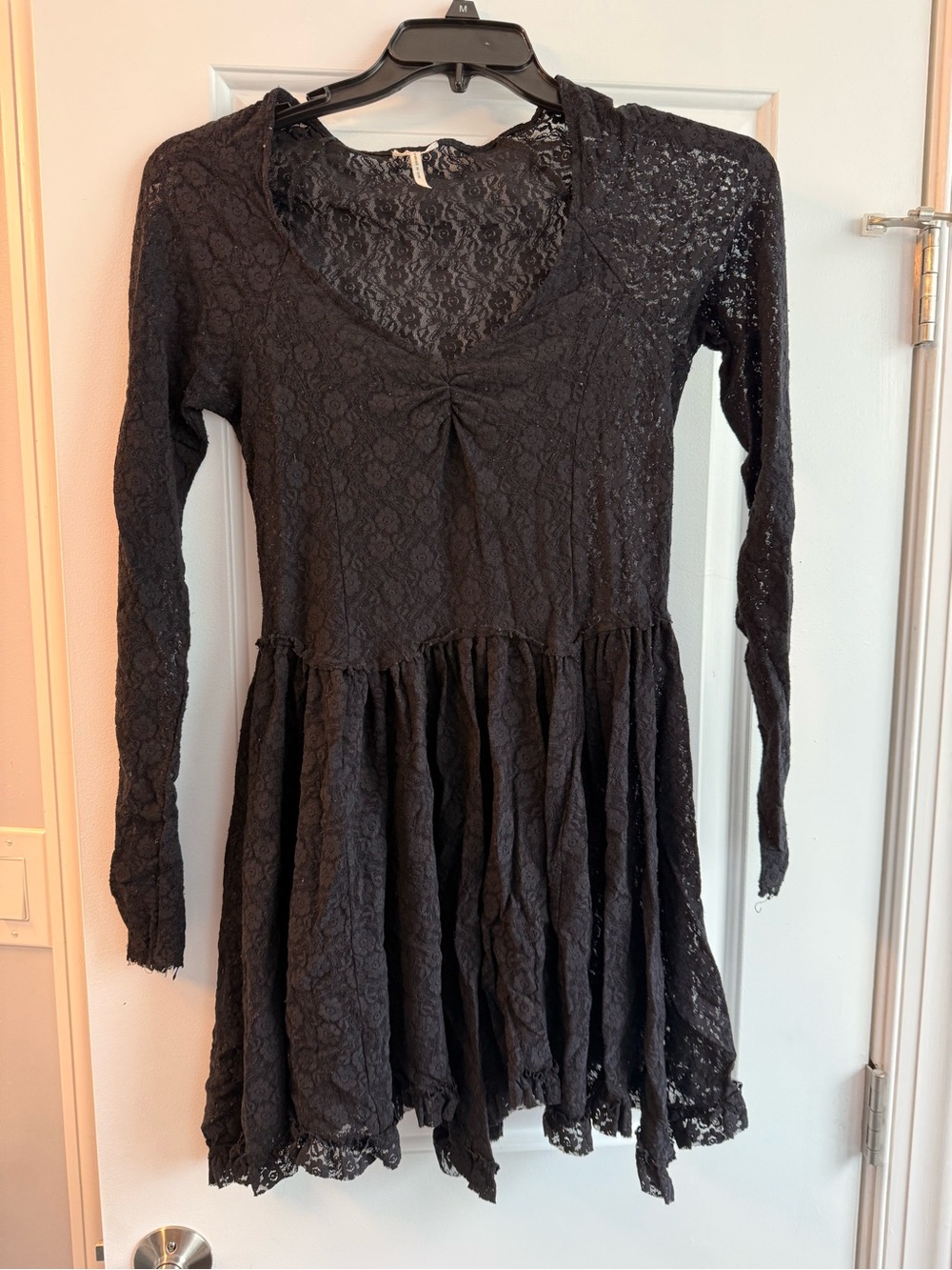Free People Black Lace Long Sleeve Ballet-Style Mini Dress